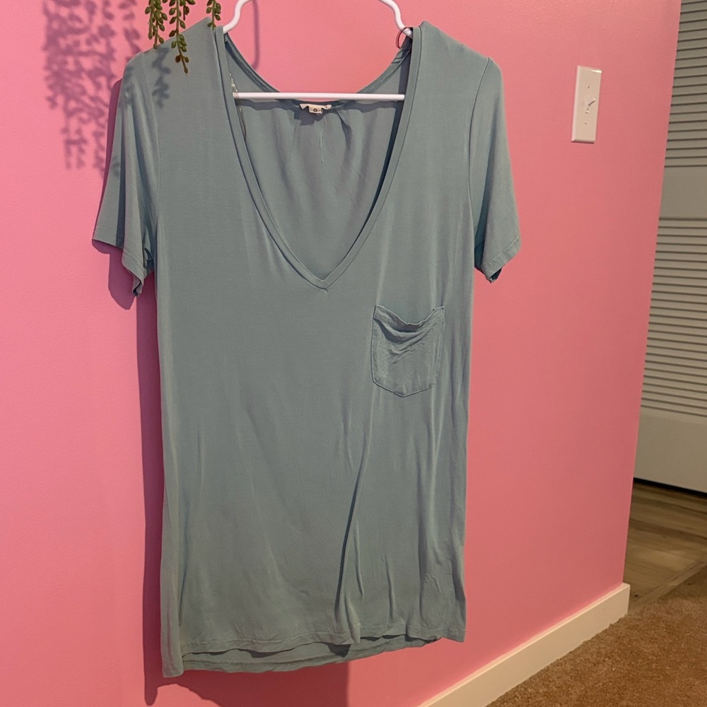POL Soft Blue V-Neck Tee